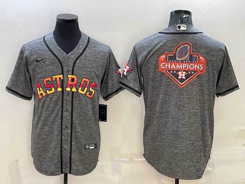 Men%27s Houston Astros Grey Gridiron Team Big Logo Cool Base Stitched Baseball Jersey